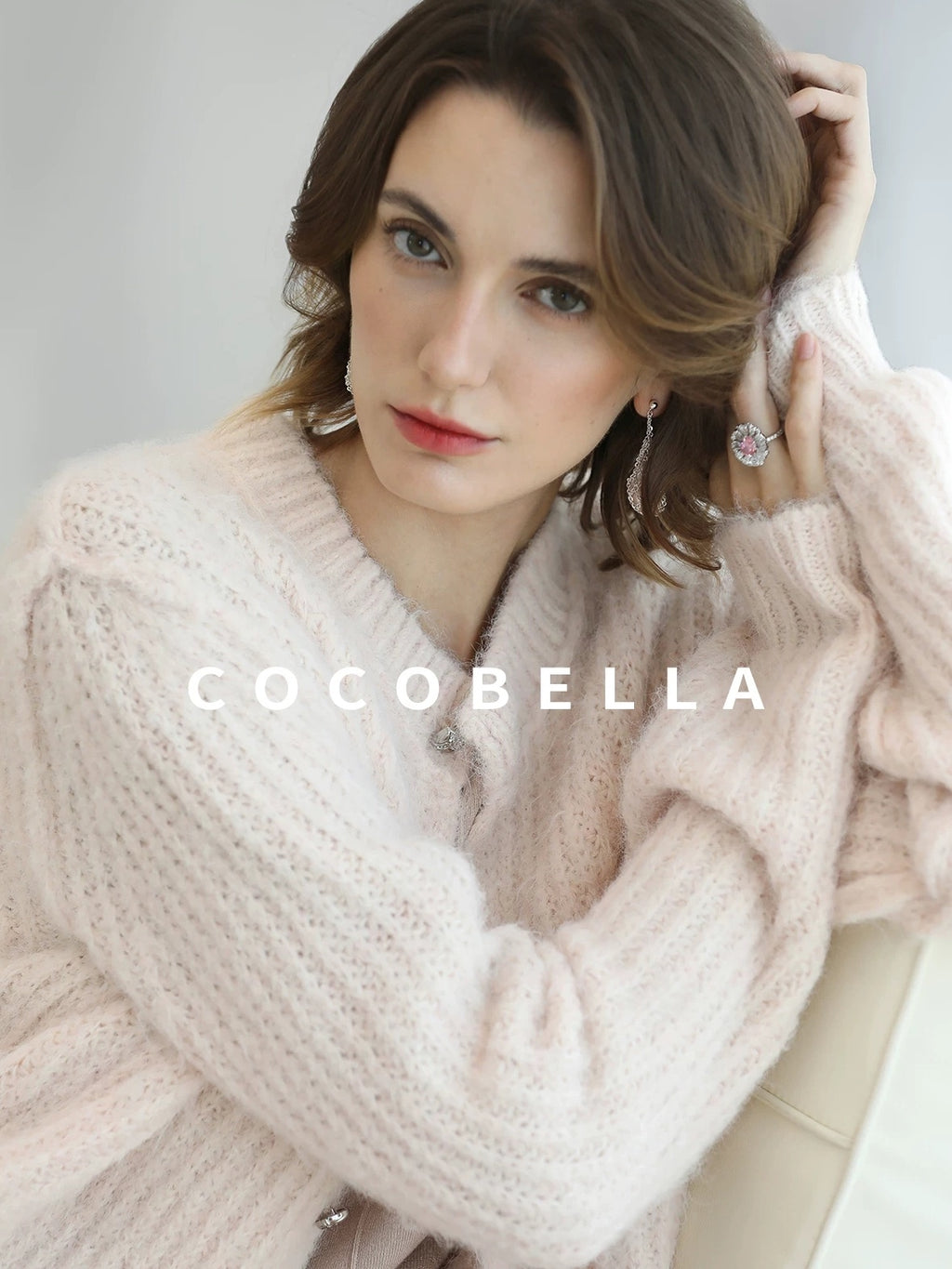 COCOBELLA Sweet Button Cardigan Straight Fit Round Neck Women Cloud Pink Sweater