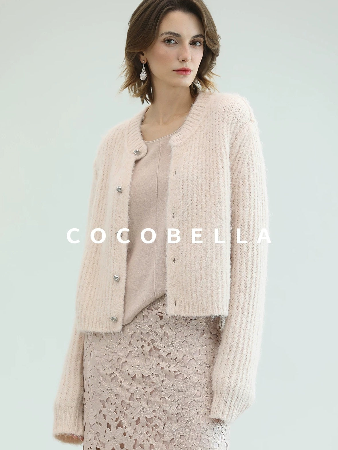 COCOBELLA Sweet Button Cardigan Straight Fit Round Neck Women Cloud Pink Sweater