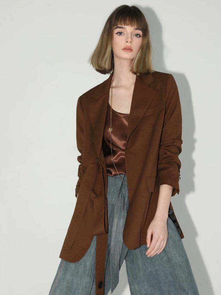 COCOBELLA Tailored Chestnut Slim Fit Single Breasted Notched Lapel Office Workwear Blazers