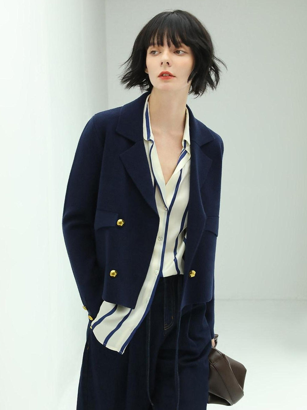 COCOBELLA Tailored Double Breasted Straight Cut Button Detail Women Office Navy Blazers