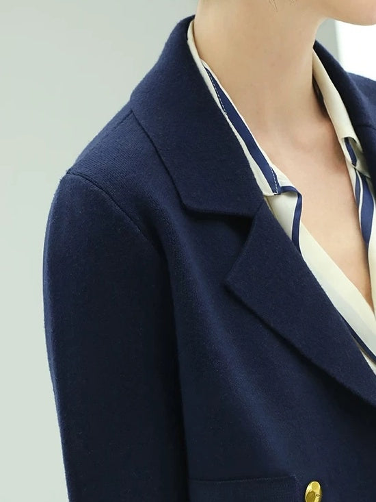 COCOBELLA Tailored Double Breasted Straight Cut Button Detail Women Office Navy Blazers