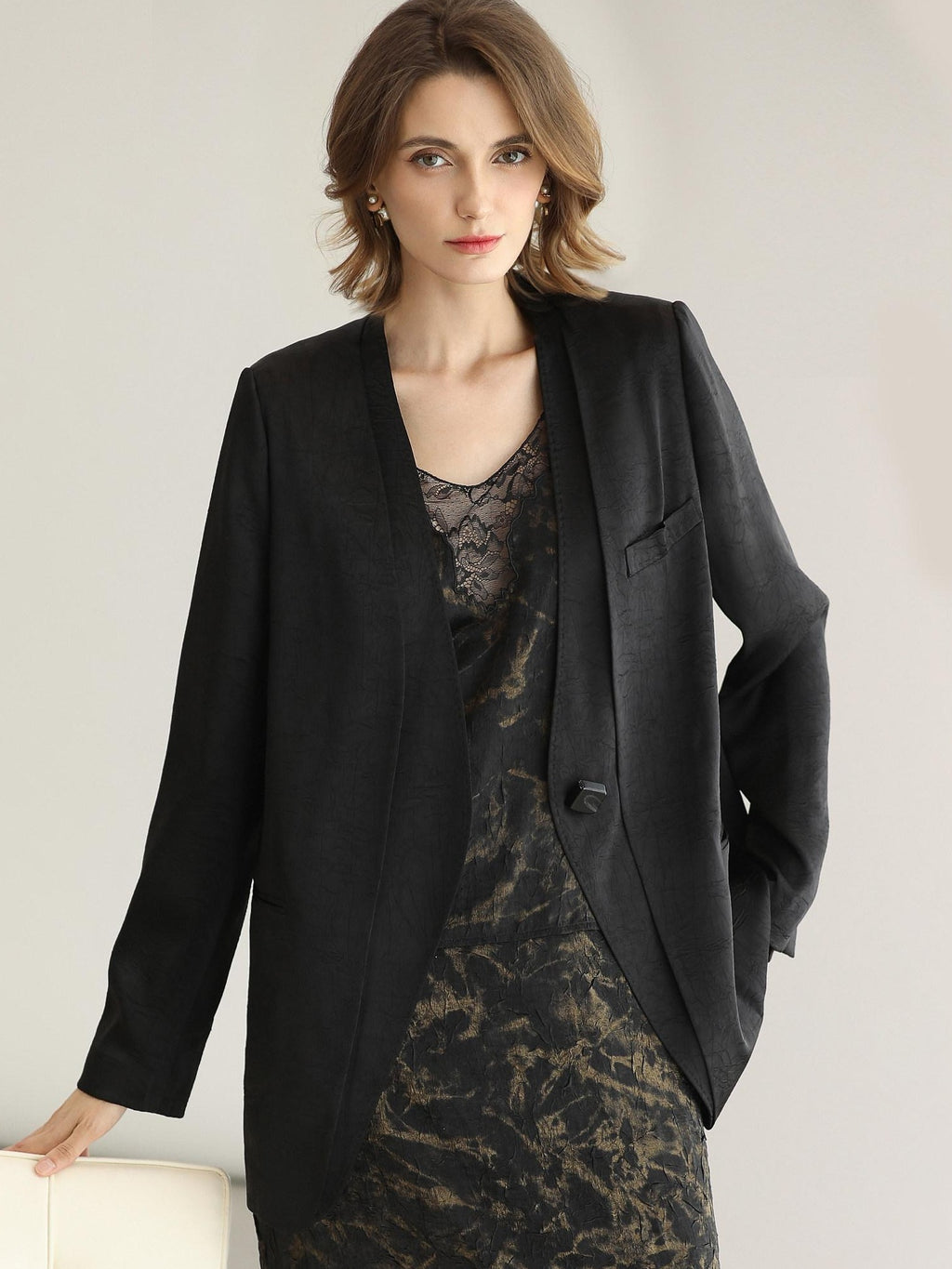 COCOBELLA Tailored One Button Straight Cut Pockets Women Commuter Black Blazers