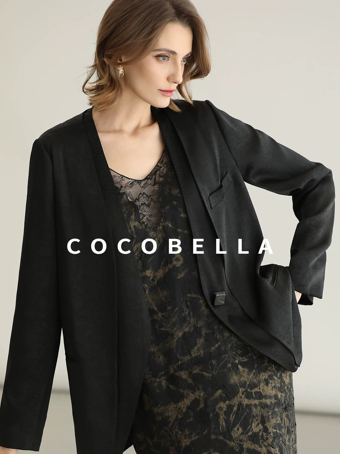 COCOBELLA Tailored One Button Straight Cut Pockets Women Commuter Black Blazers