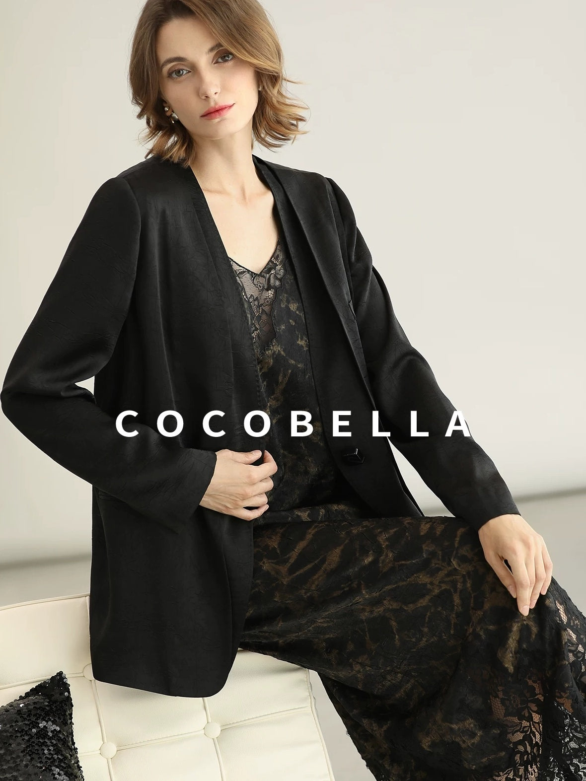 COCOBELLA Tailored One Button Straight Cut Pockets Women Commuter Black Blazers