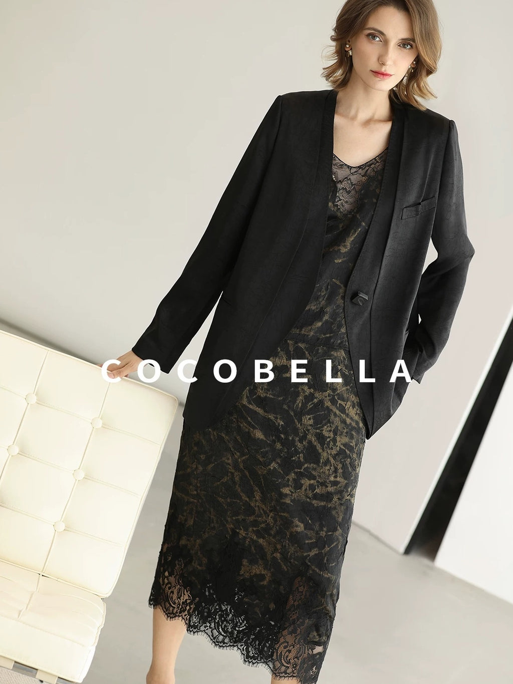 COCOBELLA Tailored One Button Straight Cut Pockets Women Commuter Black Blazers