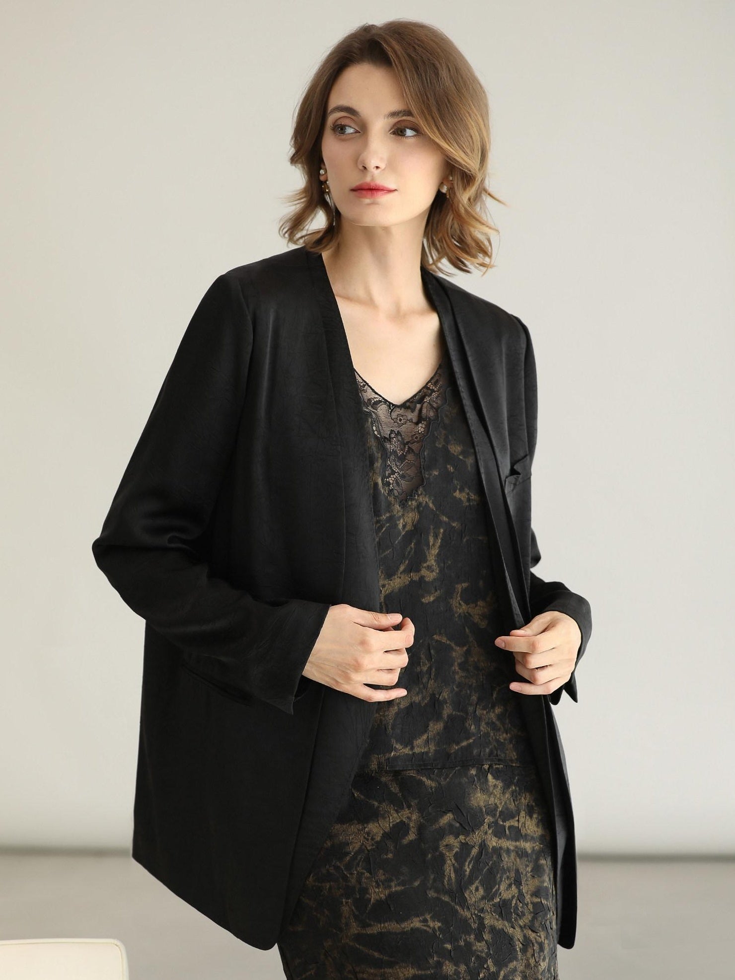 COCOBELLA Tailored One Button Straight Cut Pockets Women Commuter Black Blazers