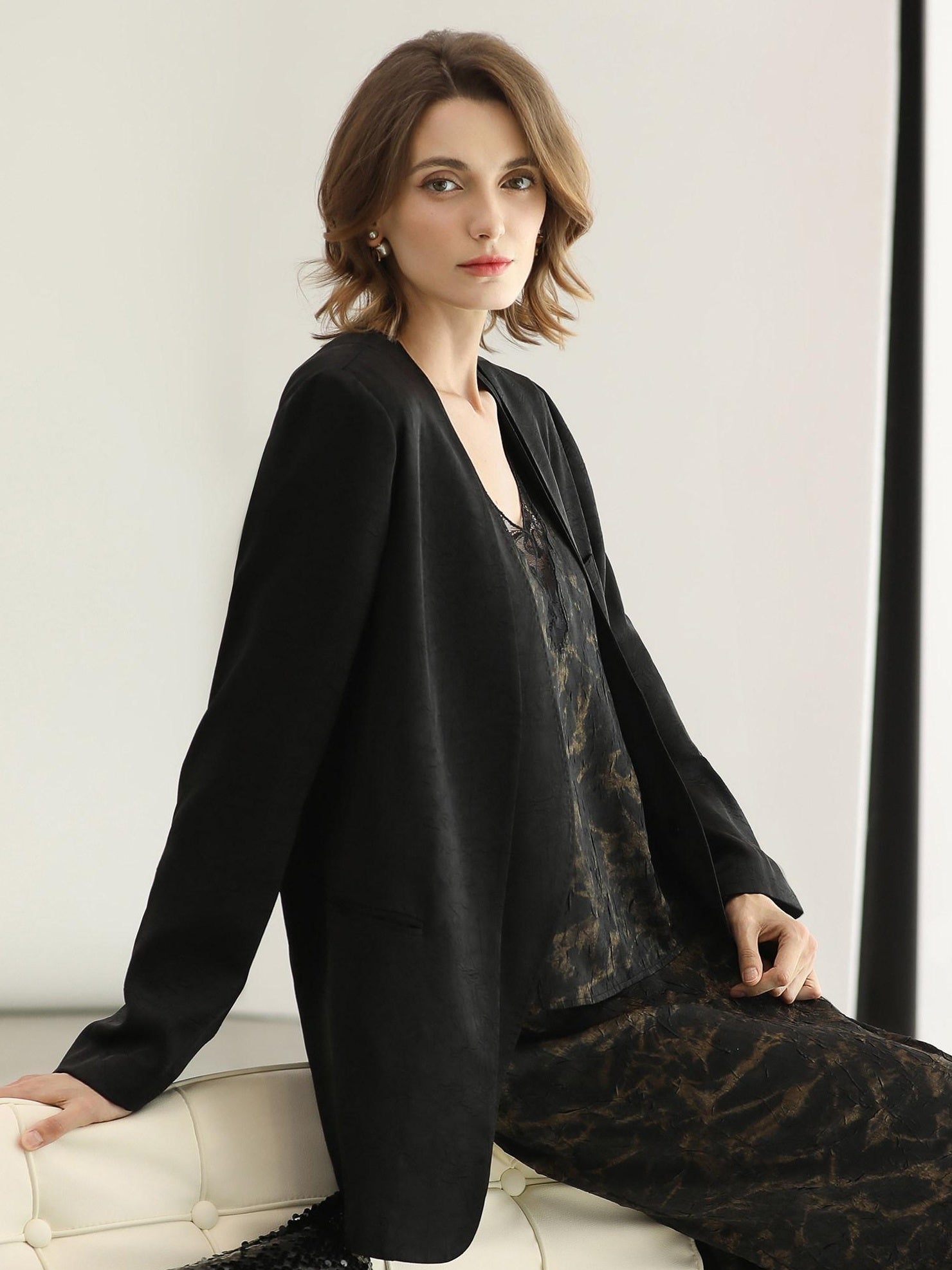 COCOBELLA Tailored One Button Straight Cut Pockets Women Commuter Black Blazers