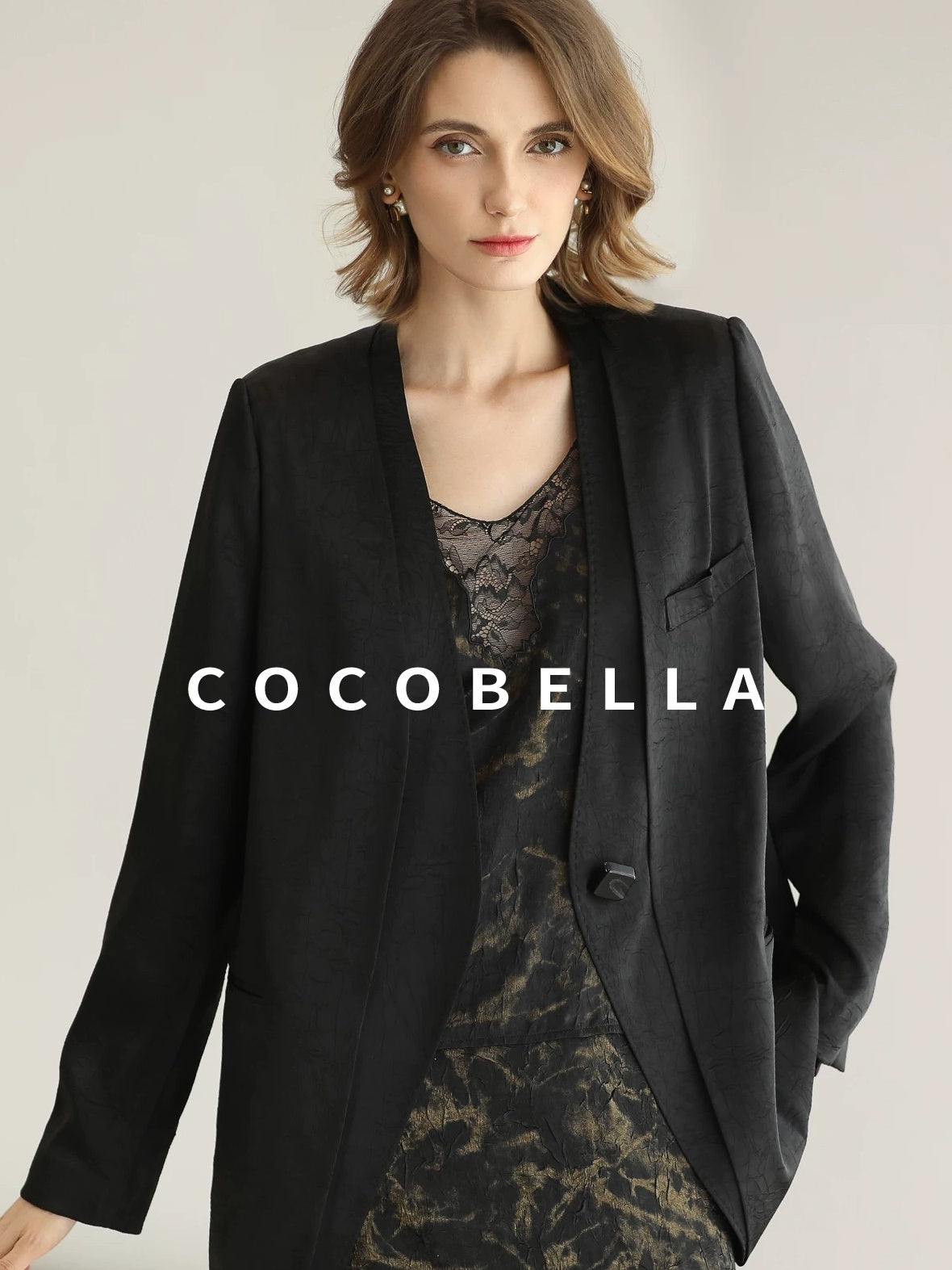 COCOBELLA Tailored One Button Straight Cut Pockets Women Commuter Black Blazers