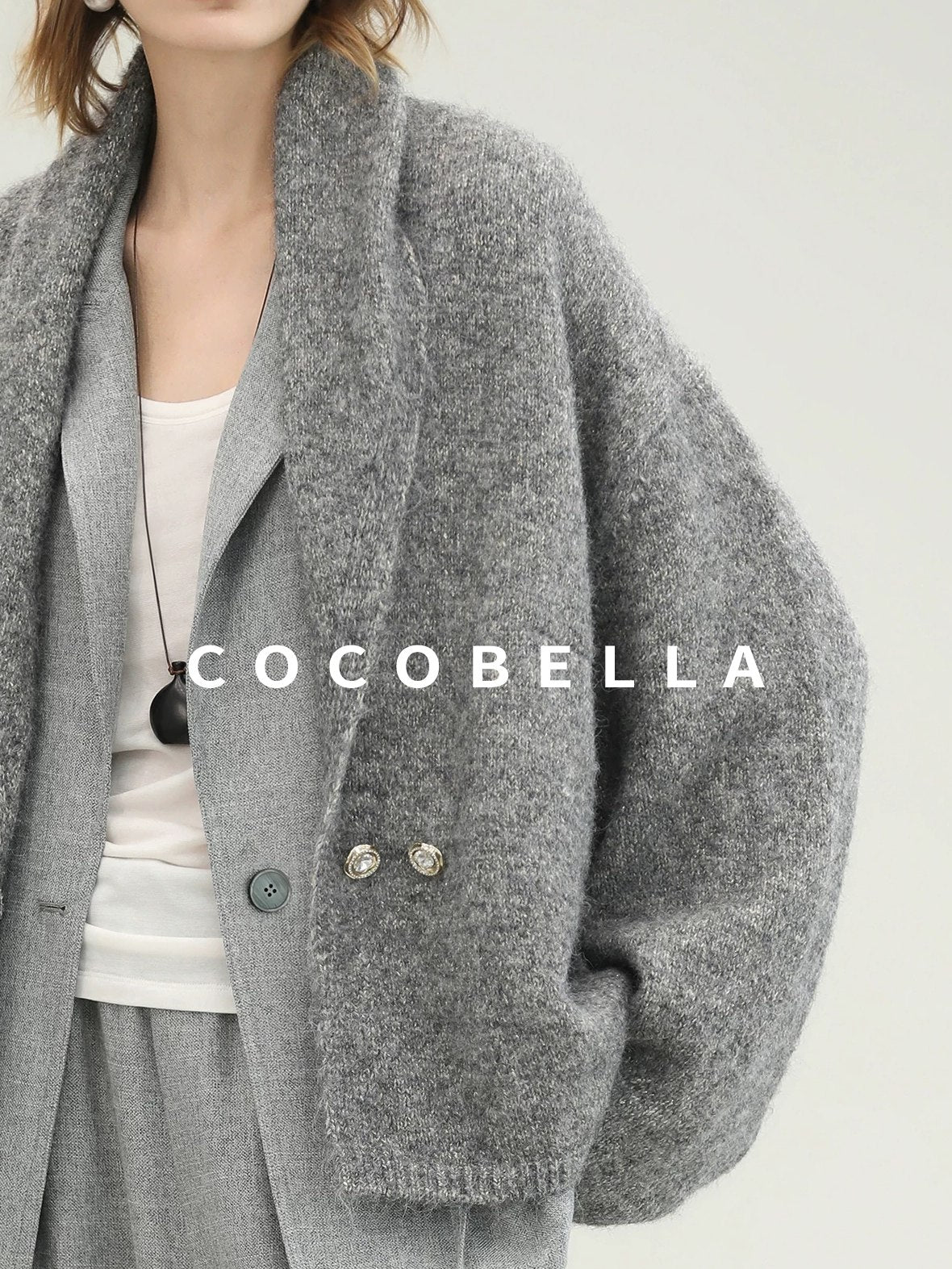 COCOBELLA Tailored Single Button Straight Midlength Notch Lapel Women Pockets Grey Blazers