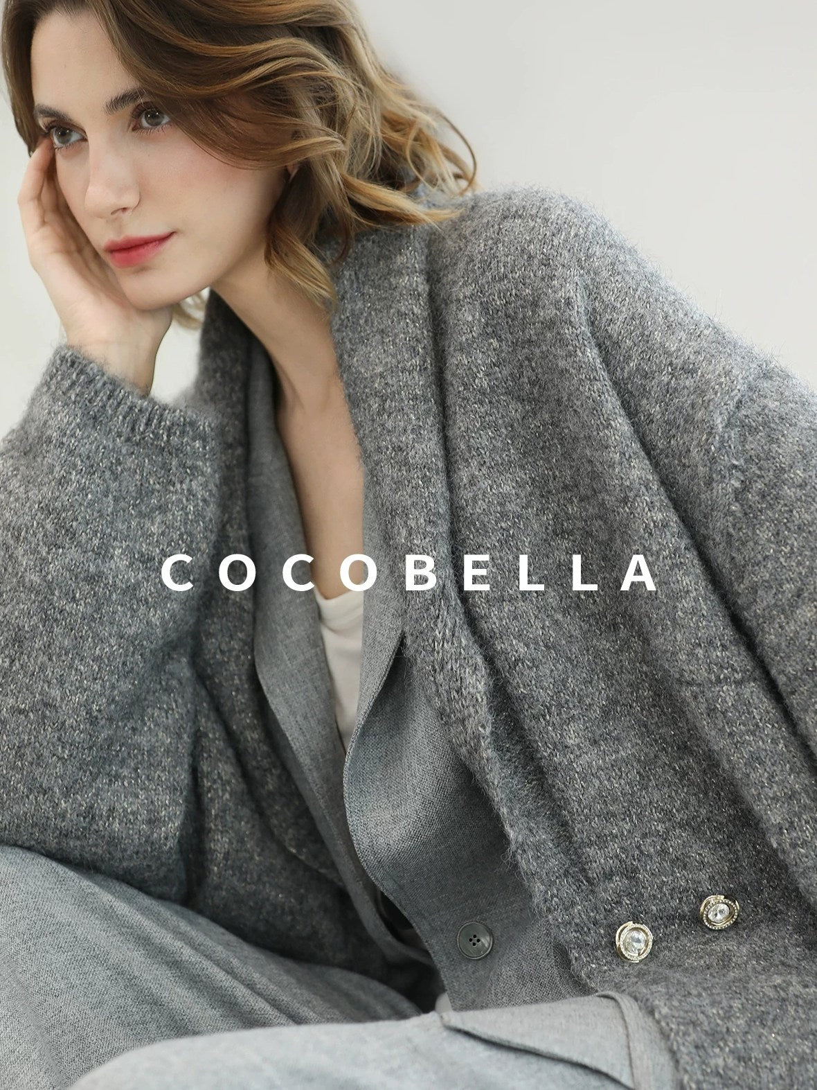 COCOBELLA Tailored Single Button Straight Midlength Notch Lapel Women Pockets Grey Blazers