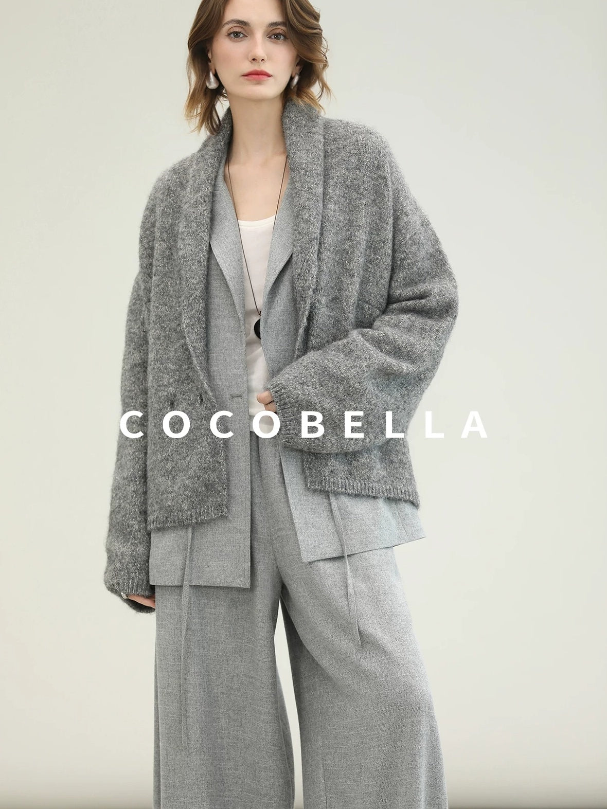 COCOBELLA Tailored Single Button Straight Midlength Notch Lapel Women Pockets Grey Blazers