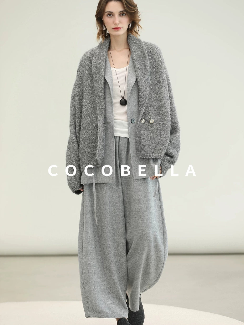 COCOBELLA Tailored Single Button Straight Midlength Notch Lapel Women Pockets Grey Blazers