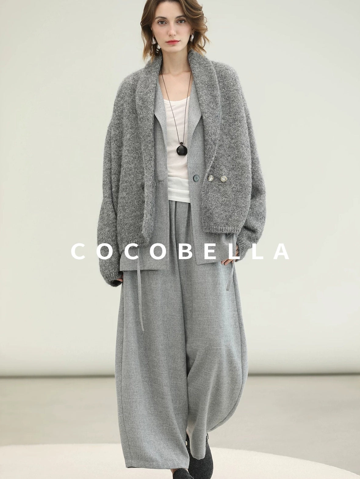 COCOBELLA Tailored Single Button Straight Midlength Notch Lapel Women Pockets Grey Blazers