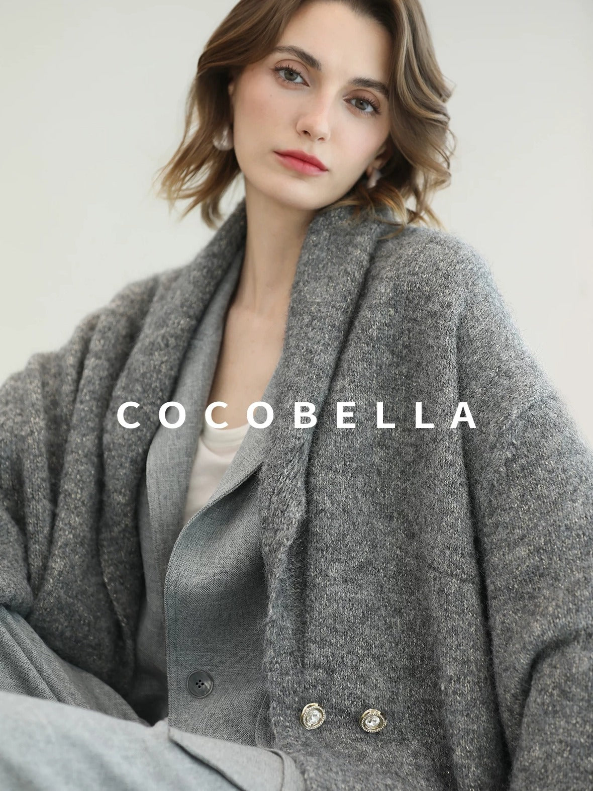 COCOBELLA Tailored Single Button Straight Midlength Notch Lapel Women Pockets Grey Blazers