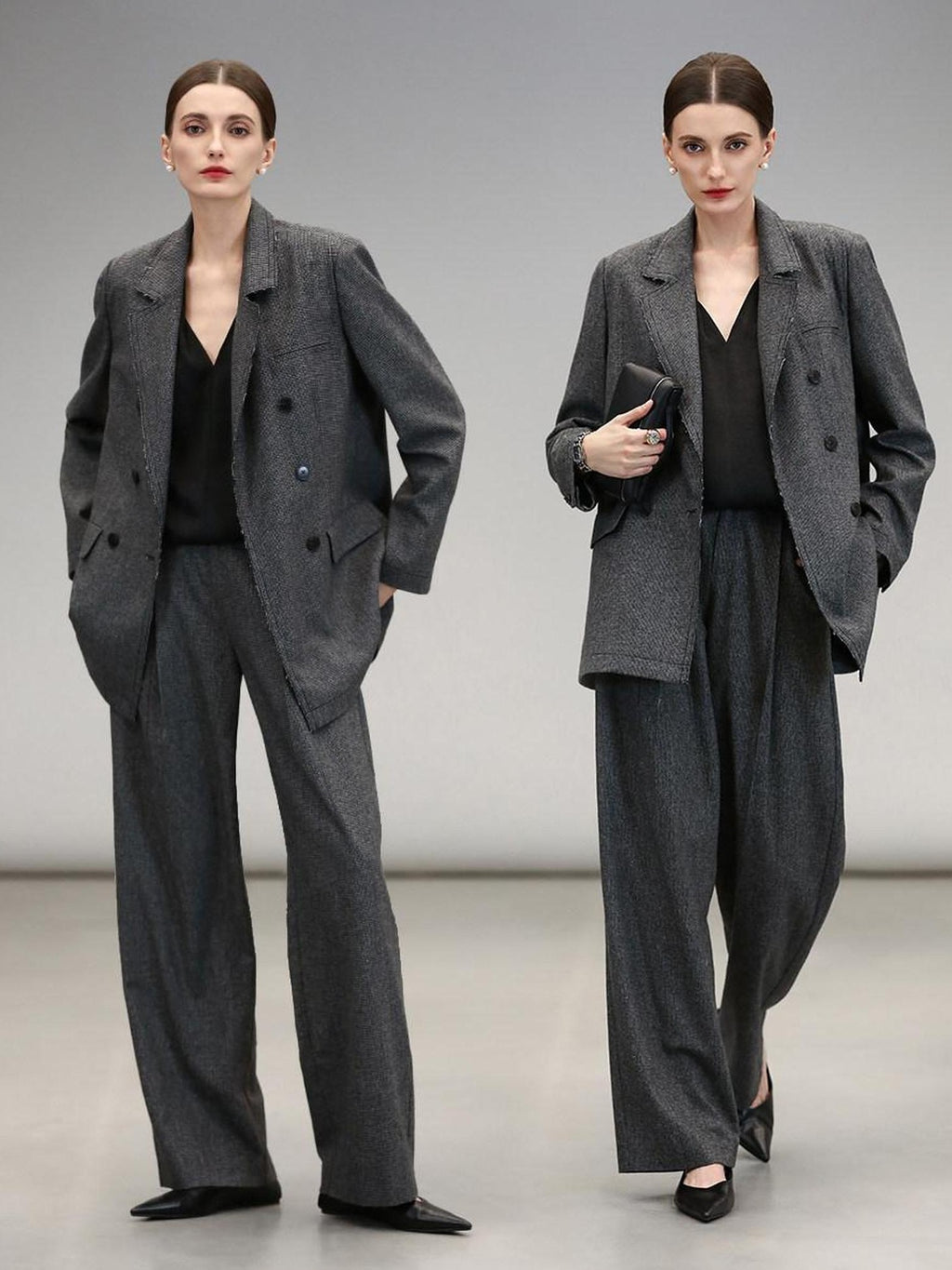 COCOBELLA Tailored Wool Blend Double Breasted Houndstooth Straight Fit Office Blazers