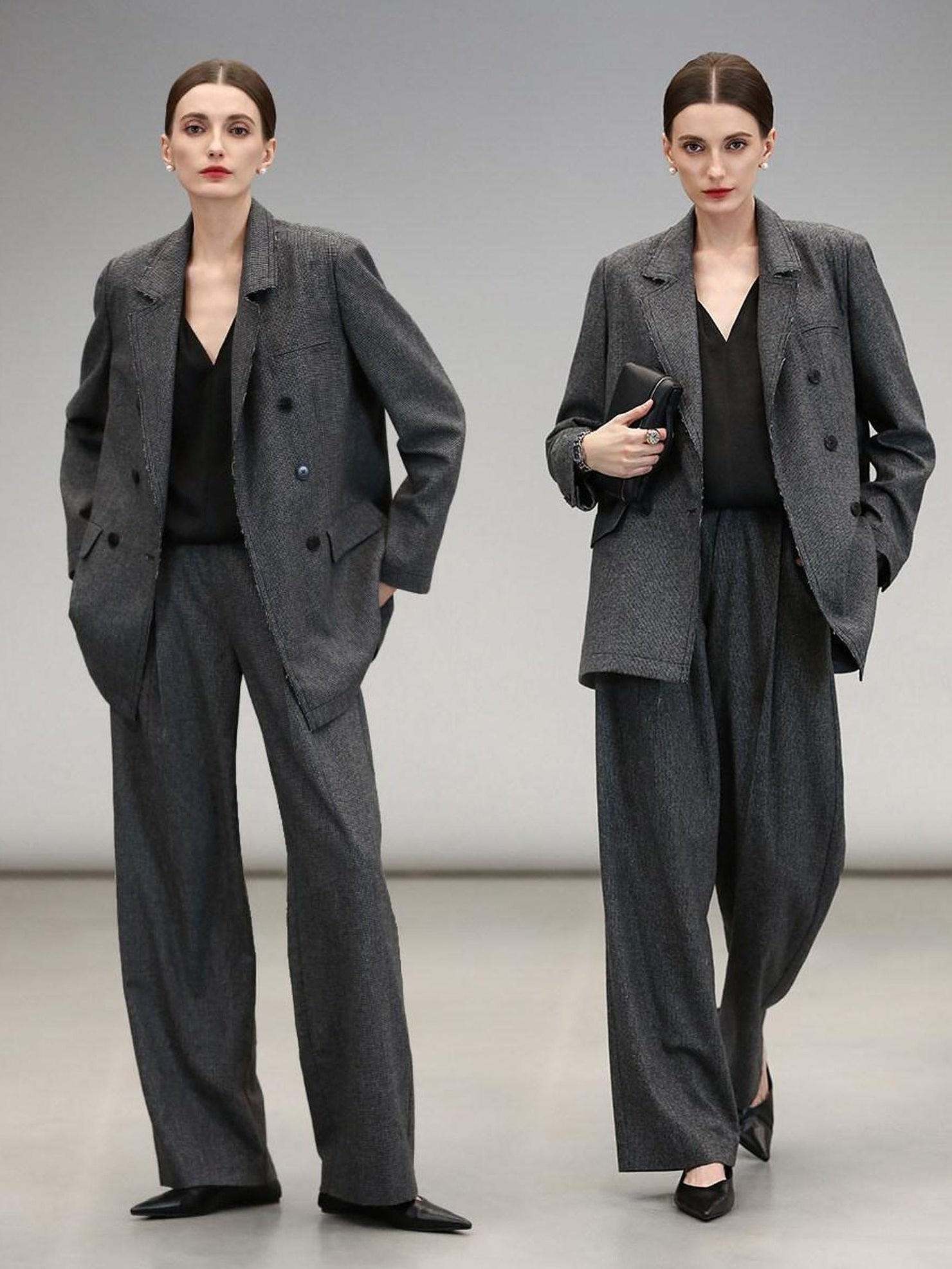 COCOBELLA Tailored Wool Blend Double Breasted Houndstooth Straight Fit Office Blazers