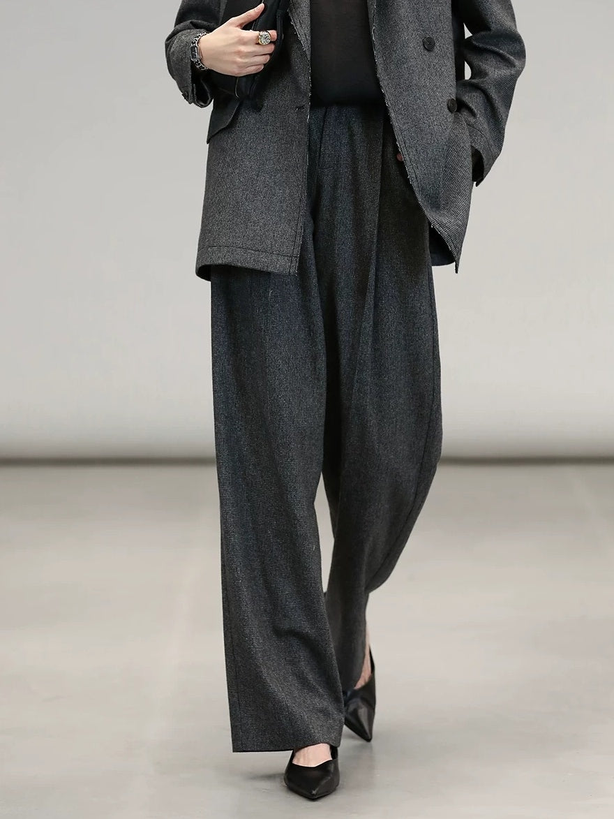 COCOBELLA Tailored Wool Blend Double Breasted Houndstooth Straight Fit Office Blazers