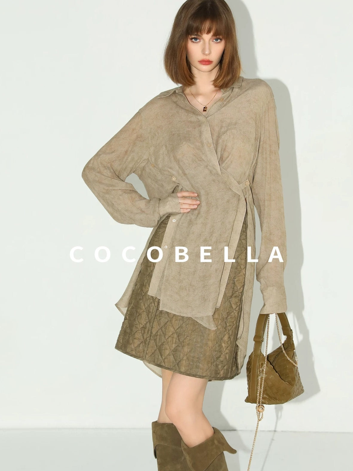 COCOBELLA Tencel Lyocell Quilted Topstitch Mid Waist Office Straight Hline Womens Skirts