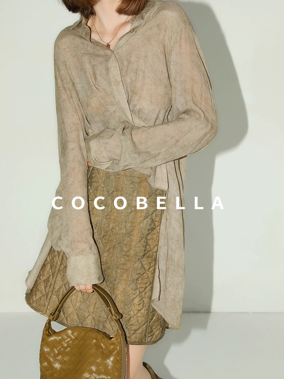 COCOBELLA Tencel Lyocell Quilted Topstitch Mid Waist Office Straight Hline Womens Skirts