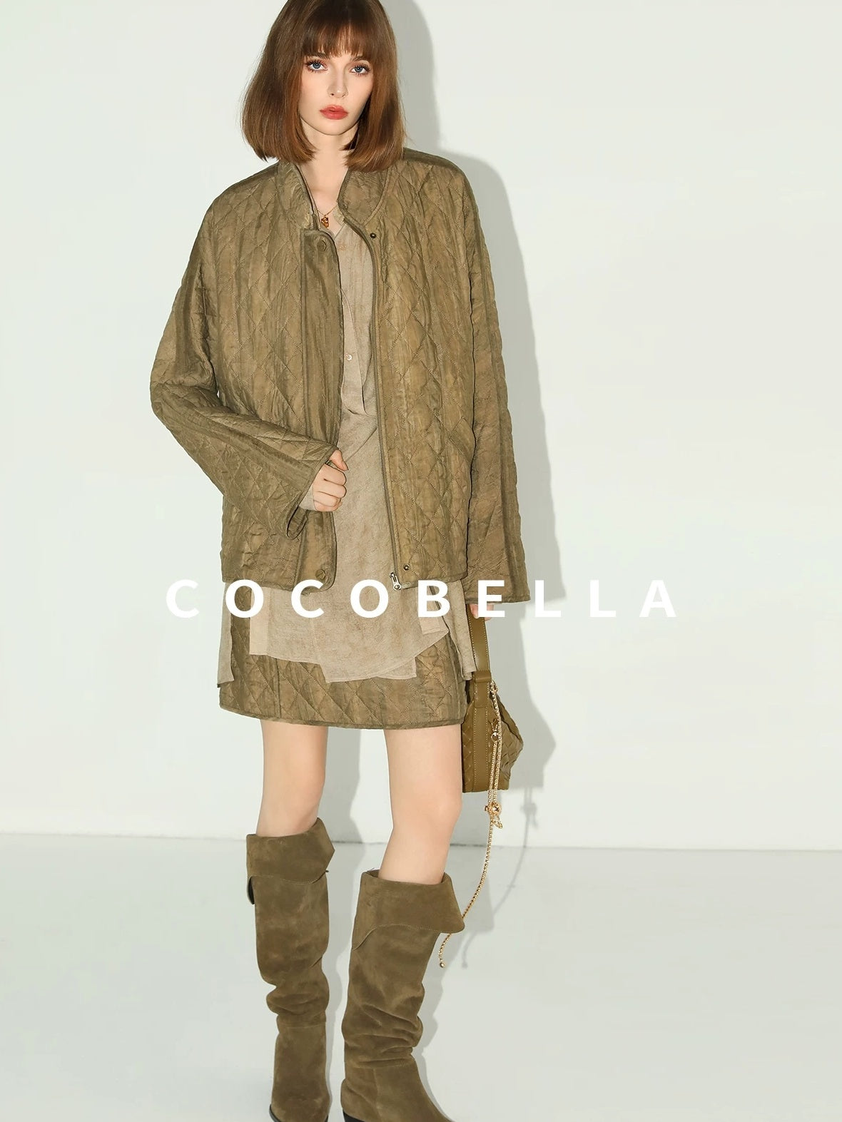 COCOBELLA Tencel Lyocell Quilted Topstitch Mid Waist Office Straight Hline Womens Skirts