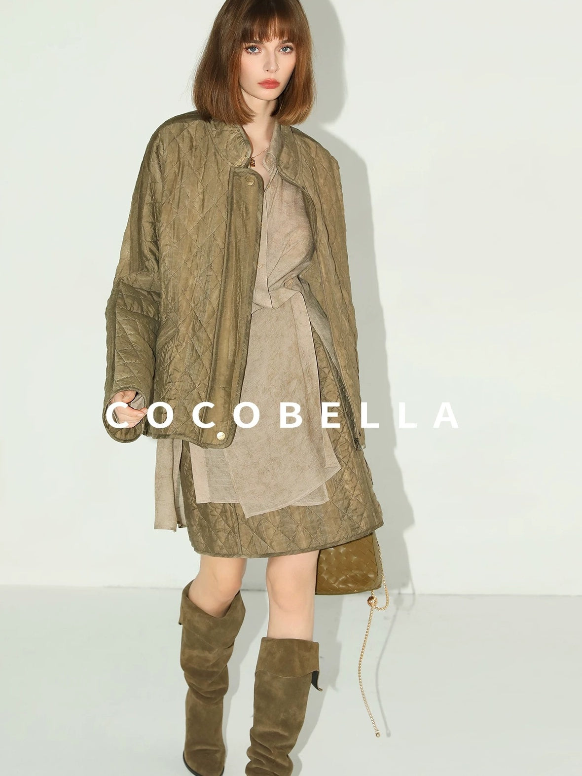 COCOBELLA Tencel Lyocell Quilted Topstitch Mid Waist Office Straight Hline Womens Skirts