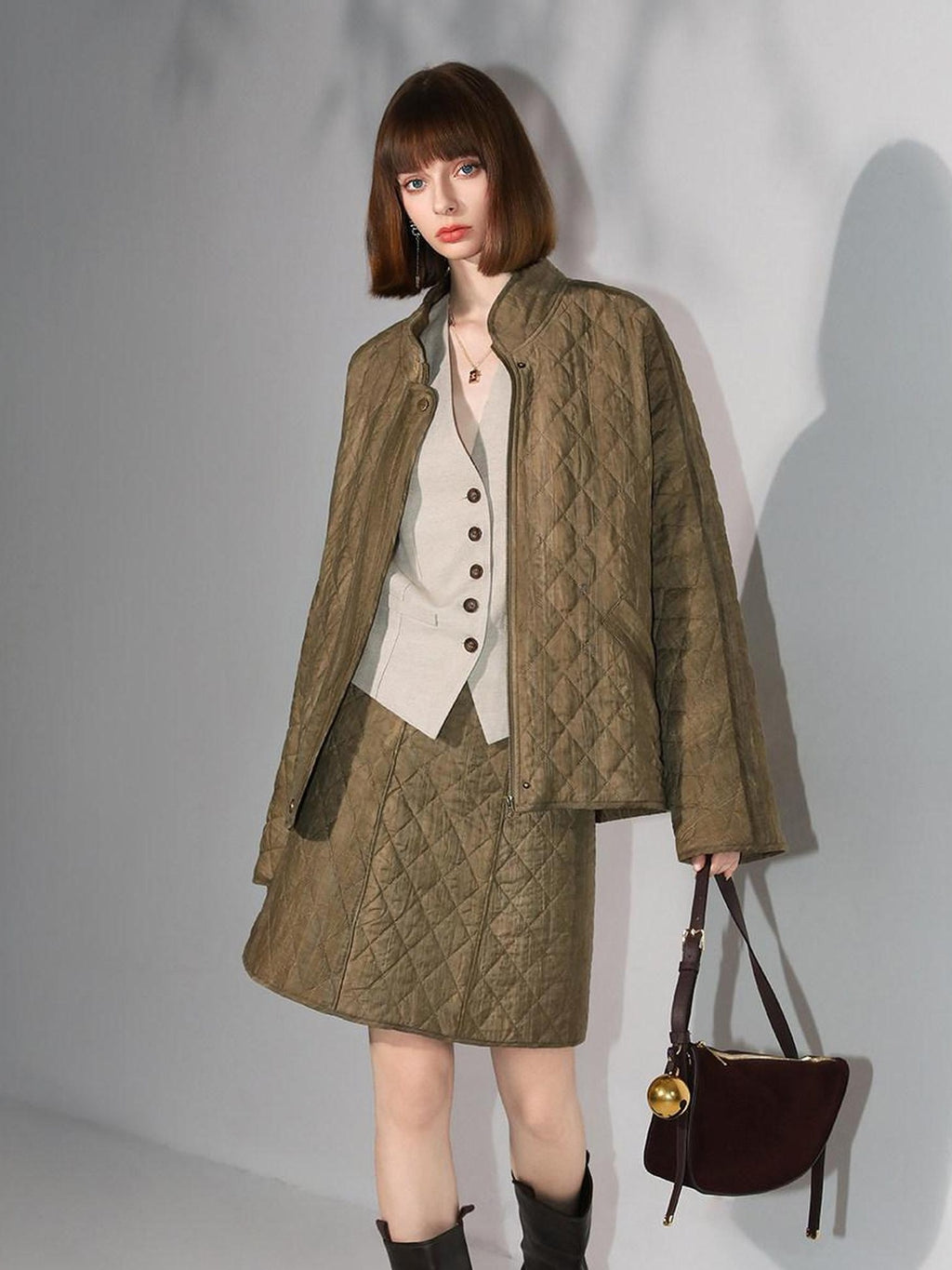 COCOBELLA Tencel Lyocell Quilted Topstitch Mid Waist Office Straight Hline Womens Skirts