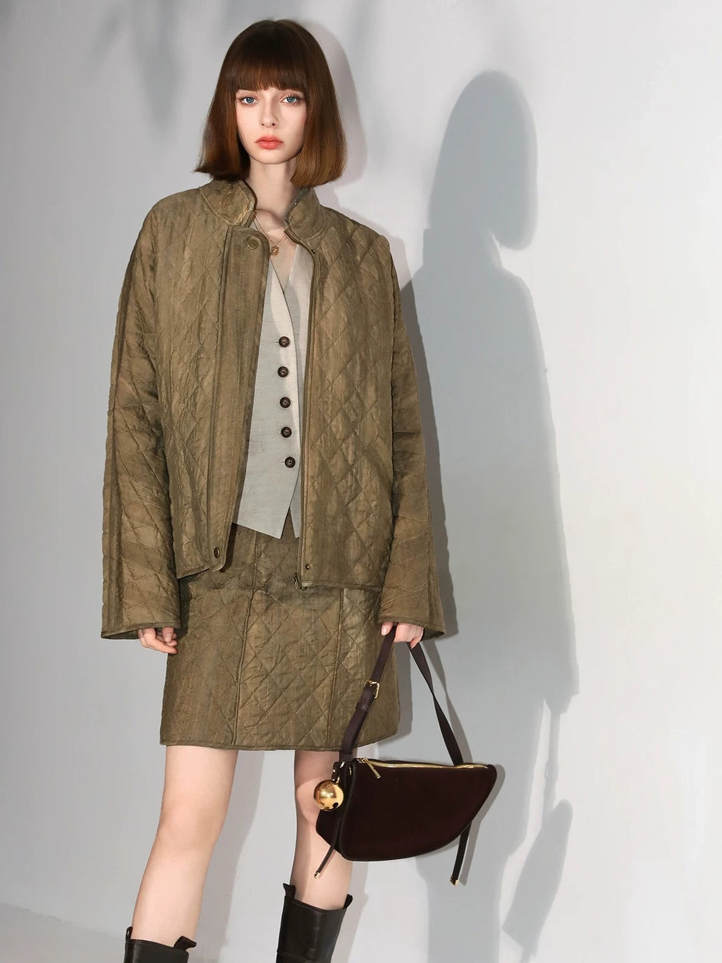 COCOBELLA Tencel Lyocell Quilted Topstitch Mid Waist Office Straight Hline Womens Skirts