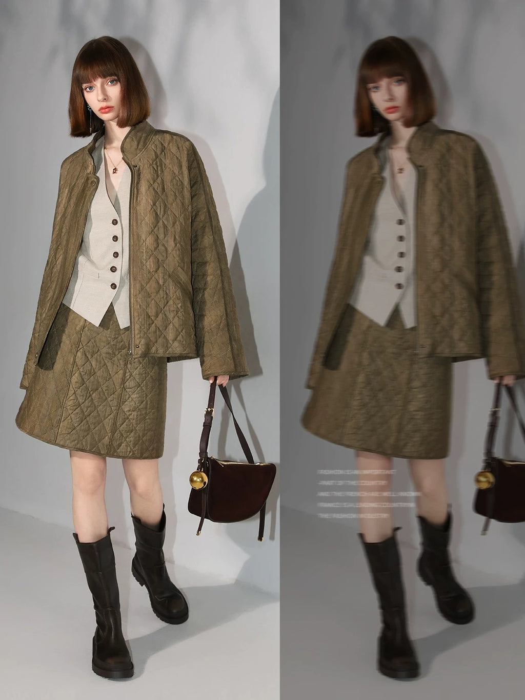 COCOBELLA Tencel Lyocell Quilted Topstitch Mid Waist Office Straight Hline Womens Skirts