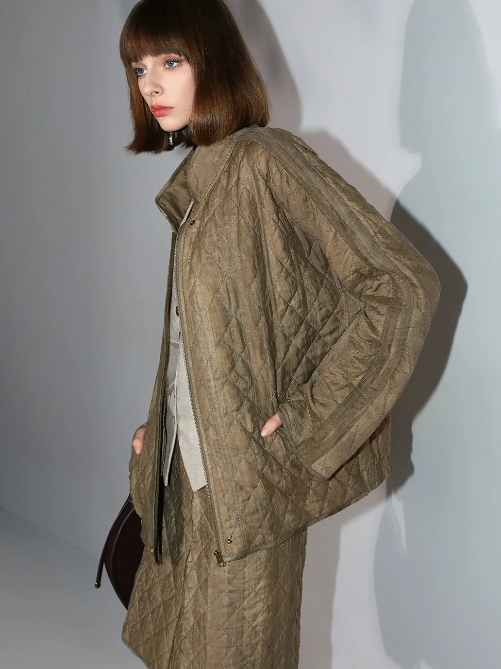 COCOBELLA Tencel Lyocell Quilted Topstitch Mid Waist Office Straight Hline Womens Skirts