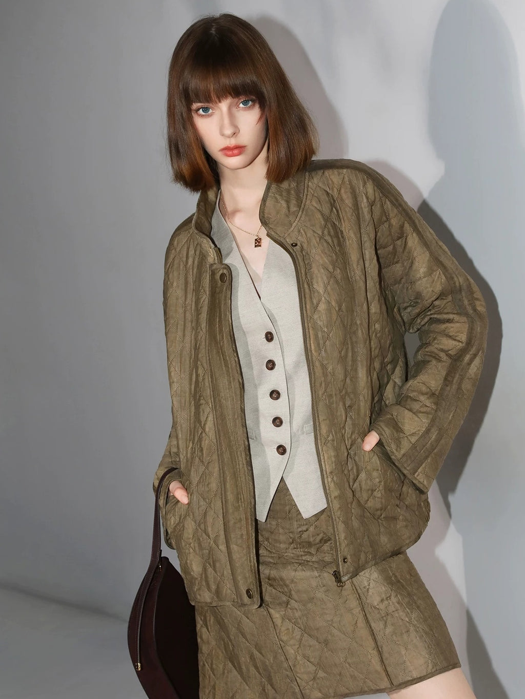 COCOBELLA Tencel Lyocell Quilted Topstitch Mid Waist Office Straight Hline Womens Skirts