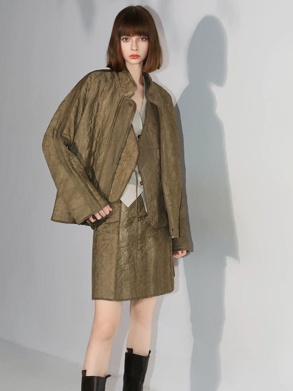 COCOBELLA Tencel Lyocell Quilted Topstitch Mid Waist Office Straight Hline Womens Skirts