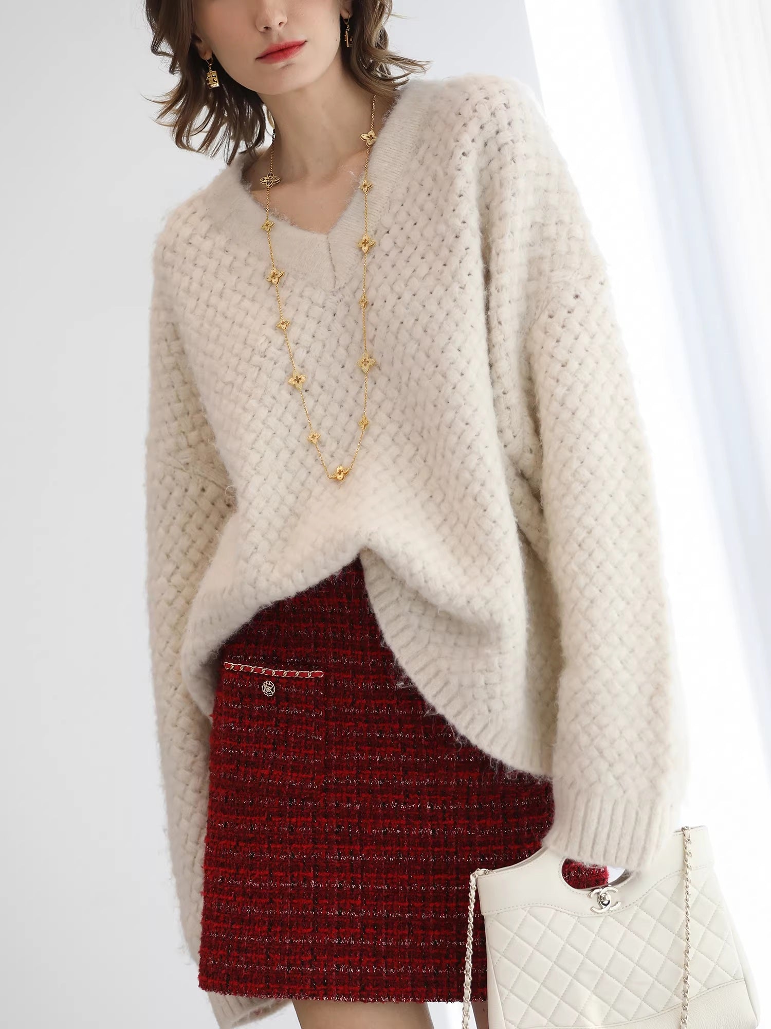 COCOBELLA_Textured_V_Neck_Loose_Fit_Office_Chic_Women_Knit_Acrylic_Blend_Sweater_MISSTT