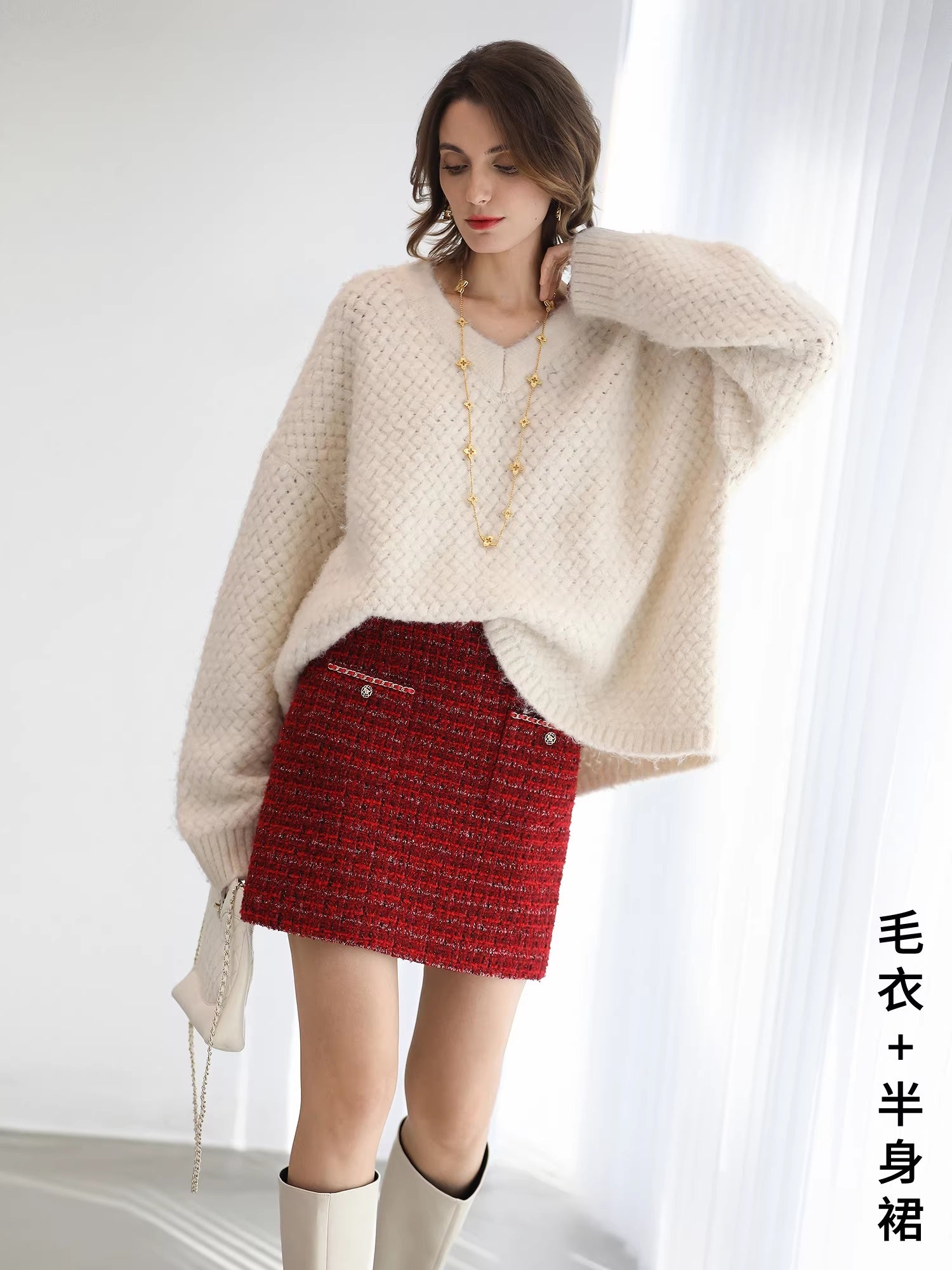 COCOBELLA_Textured_V_Neck_Loose_Fit_Office_Chic_Women_Knit_Acrylic_Blend_Sweater_MISSTT