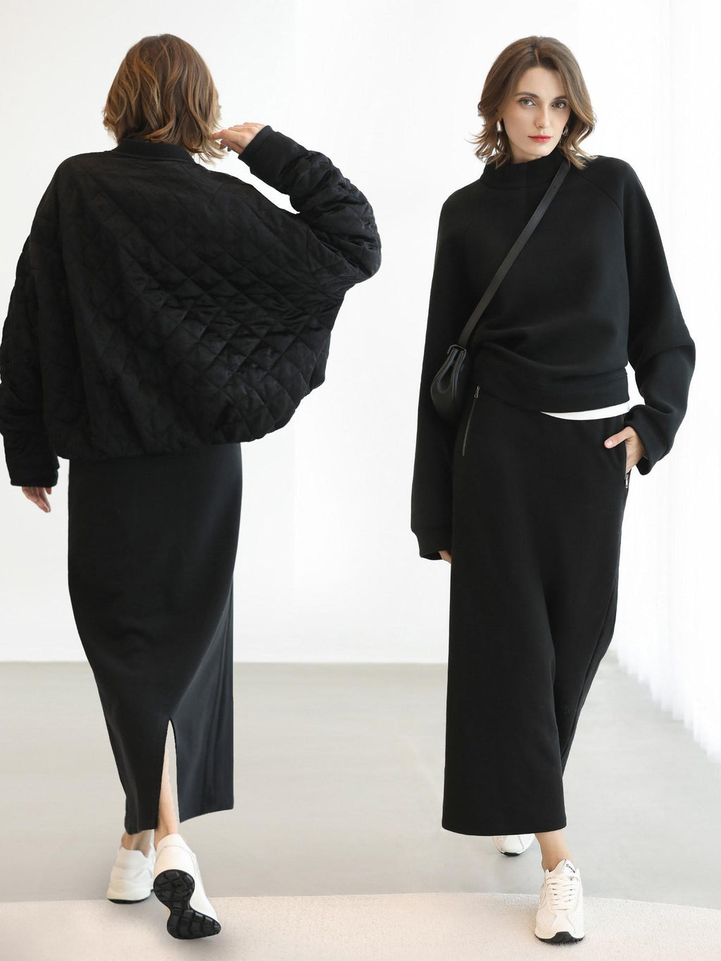 COCOBELLA Thermal Cotton Blend Zipper Mid Waist Straight Office Women Black Skirts