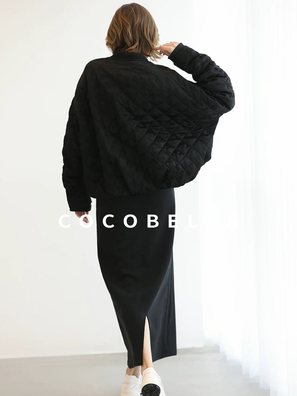 COCOBELLA Thermal Cotton Blend Zipper Mid Waist Straight Office Women Black Skirts