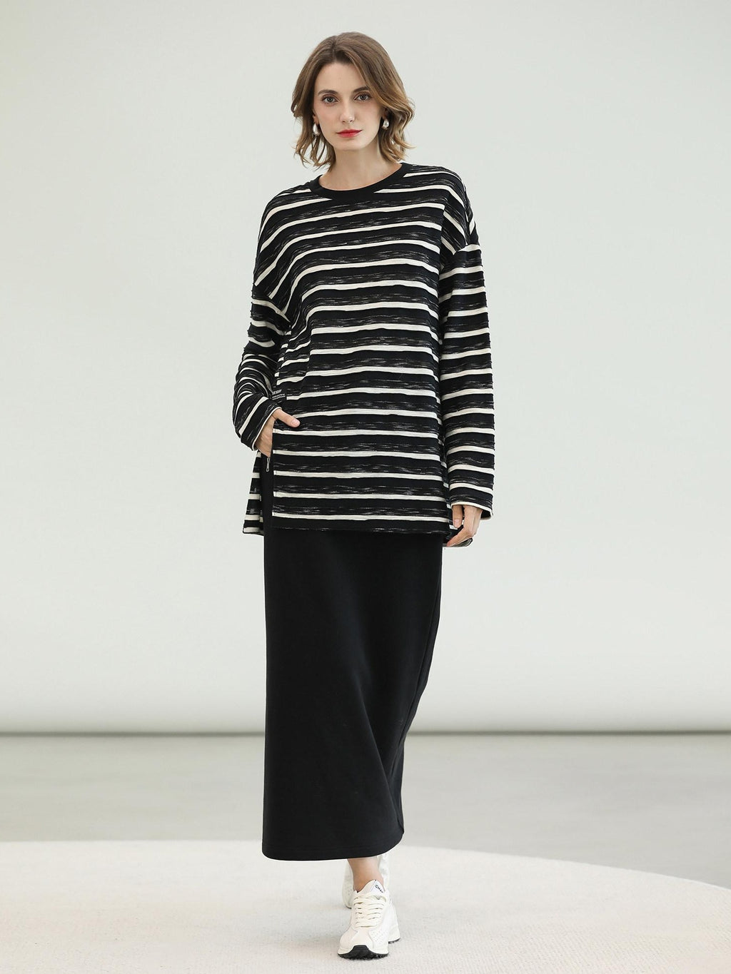 COCOBELLA Thermal Cotton Blend Zipper Mid Waist Straight Office Women Black Skirts