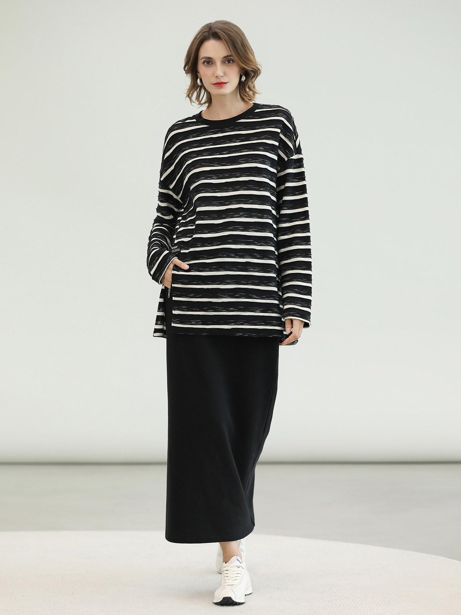 COCOBELLA Thermal Cotton Blend Zipper Mid Waist Straight Office Women Black Skirts