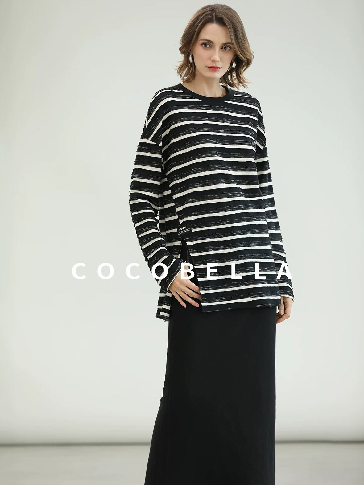 COCOBELLA Thermal Cotton Blend Zipper Mid Waist Straight Office Women Black Skirts