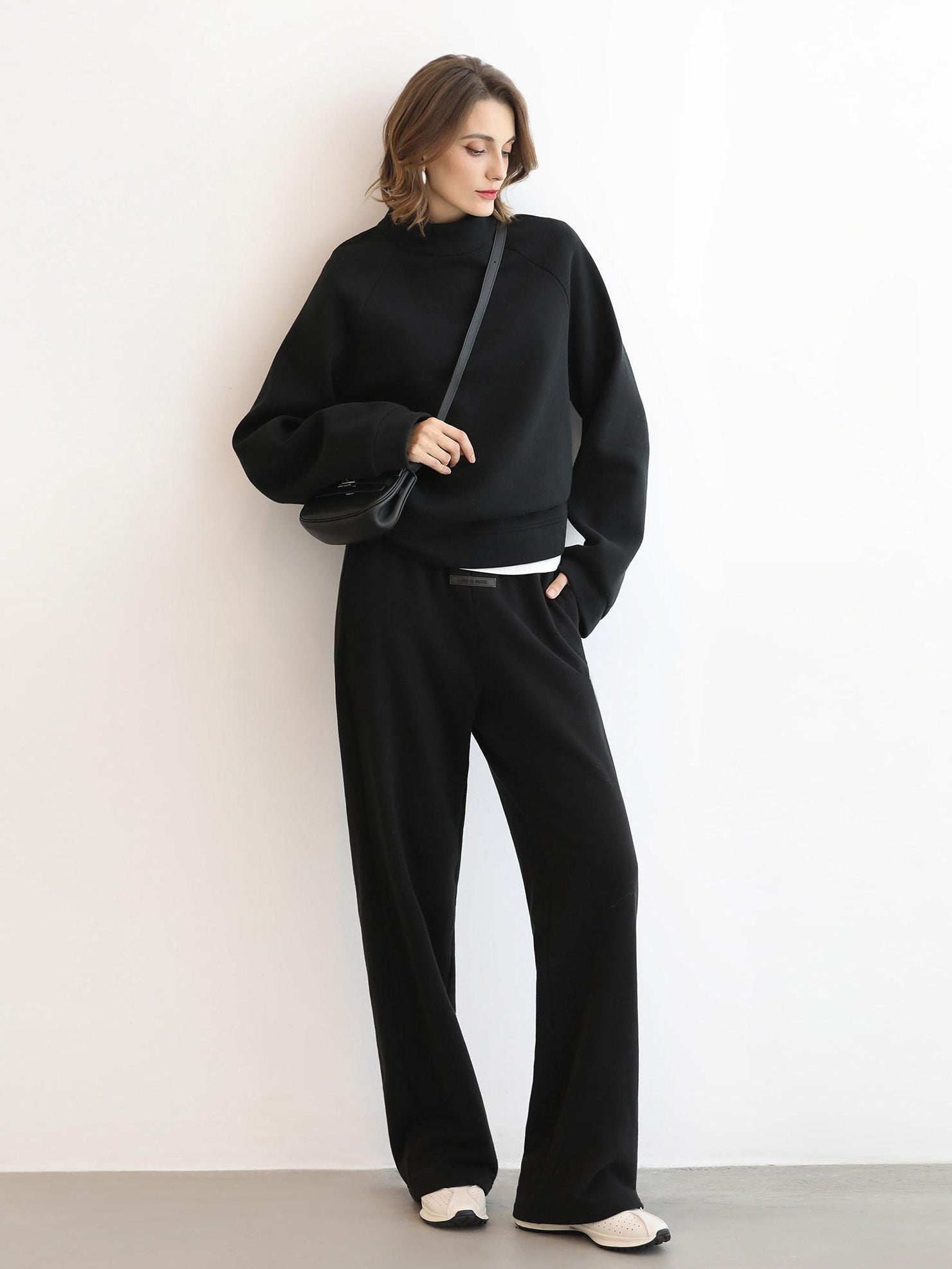 COCOBELLA Thermal High Stretch Wide Leg Natural Waist Office Women Cotton Black Pants