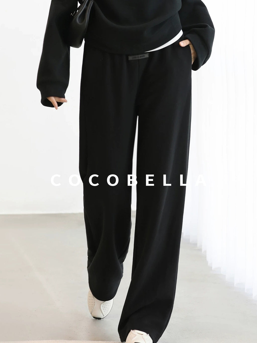 COCOBELLA Thermal High Stretch Wide Leg Natural Waist Office Women Cotton Black Pants