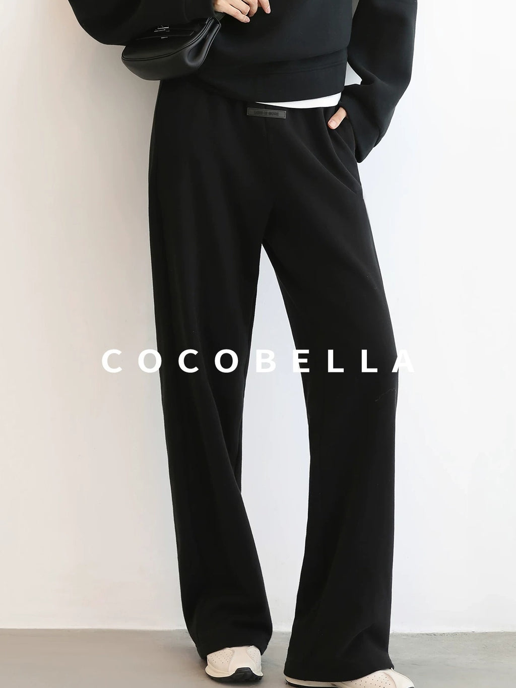 COCOBELLA Thermal High Stretch Wide Leg Natural Waist Office Women Cotton Black Pants