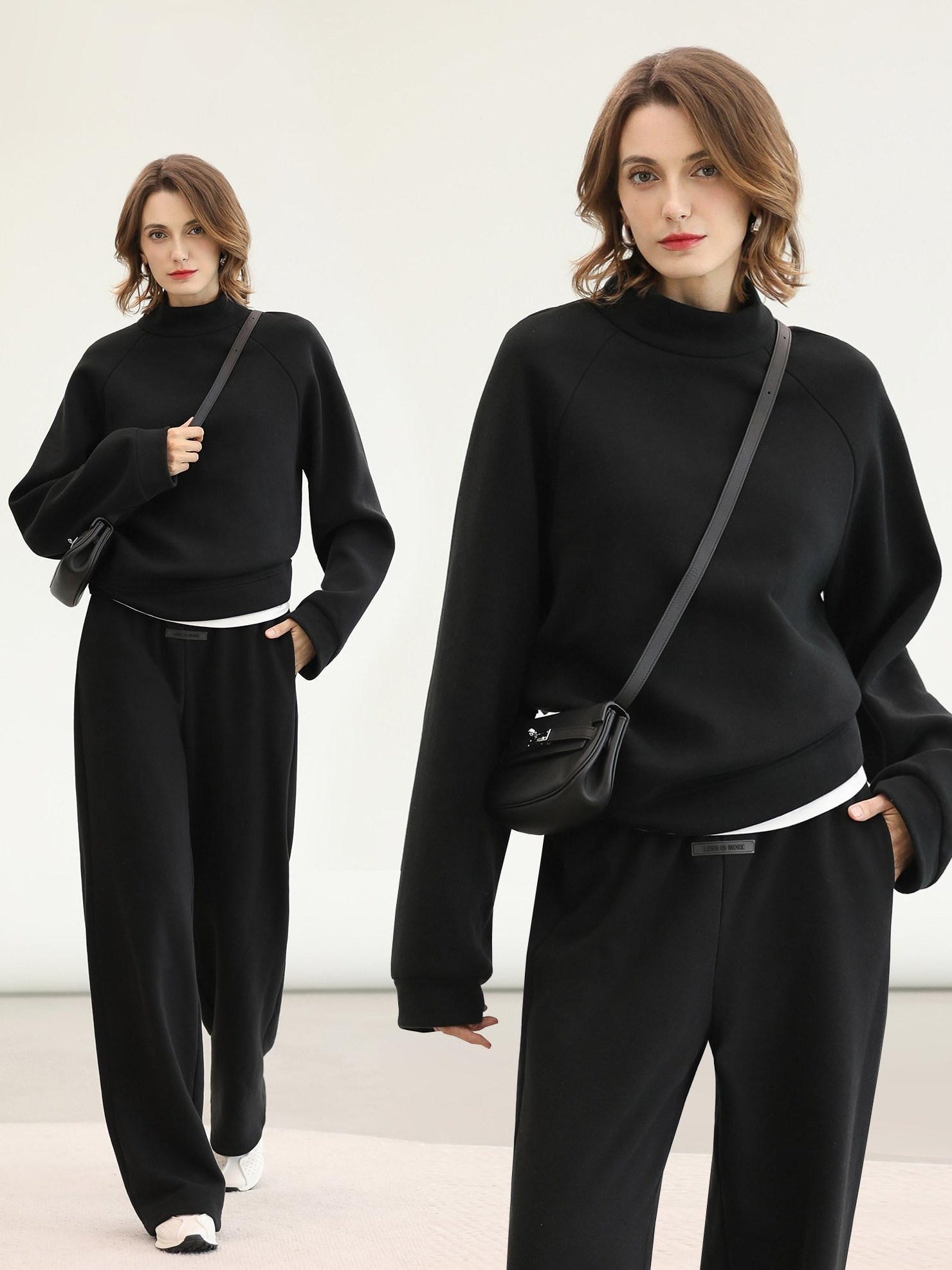 COCOBELLA Thermal High Stretch Wide Leg Natural Waist Office Women Cotton Black Pants