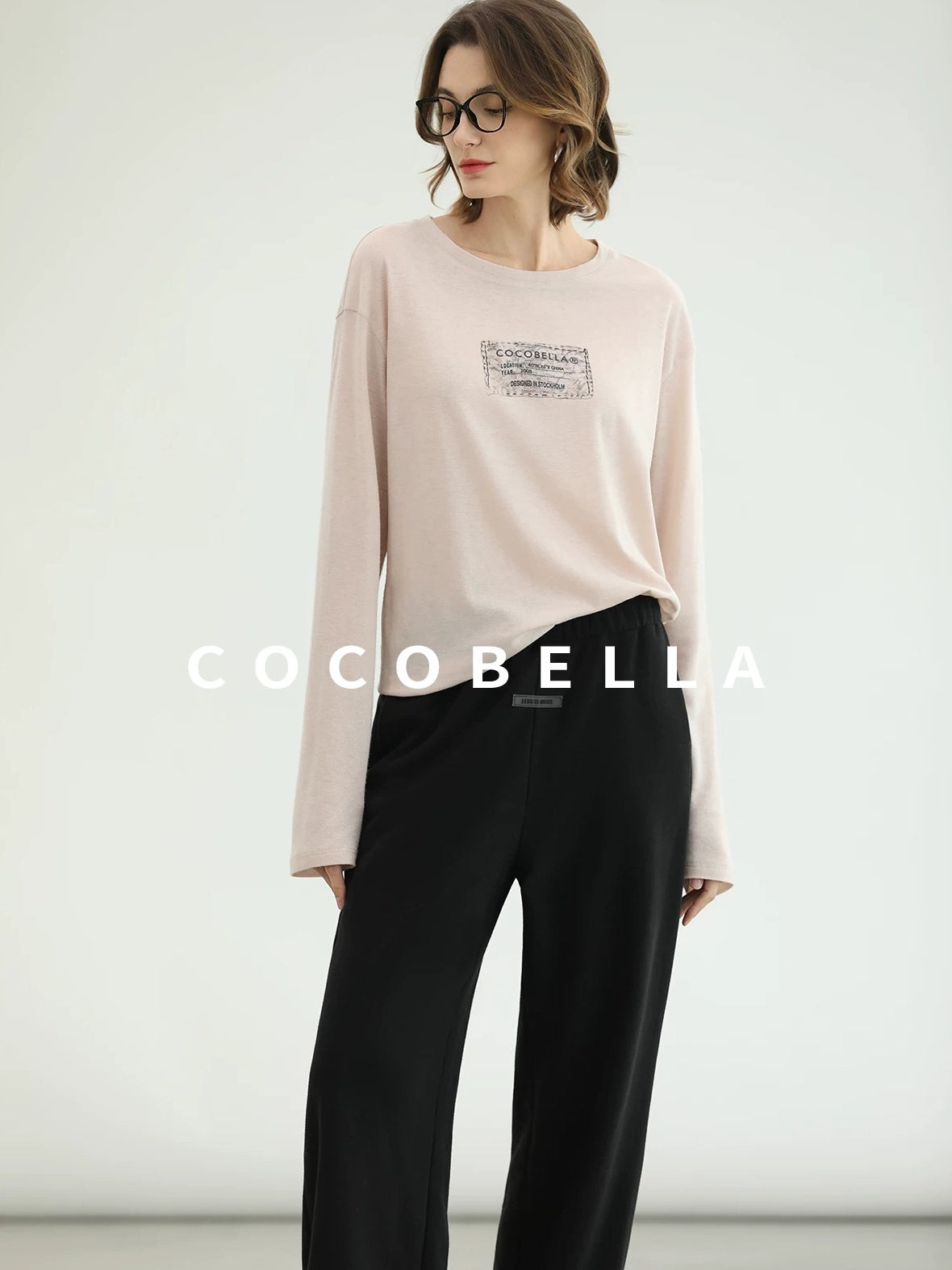 COCOBELLA Thermal High Stretch Wide Leg Natural Waist Office Women Cotton Black Pants