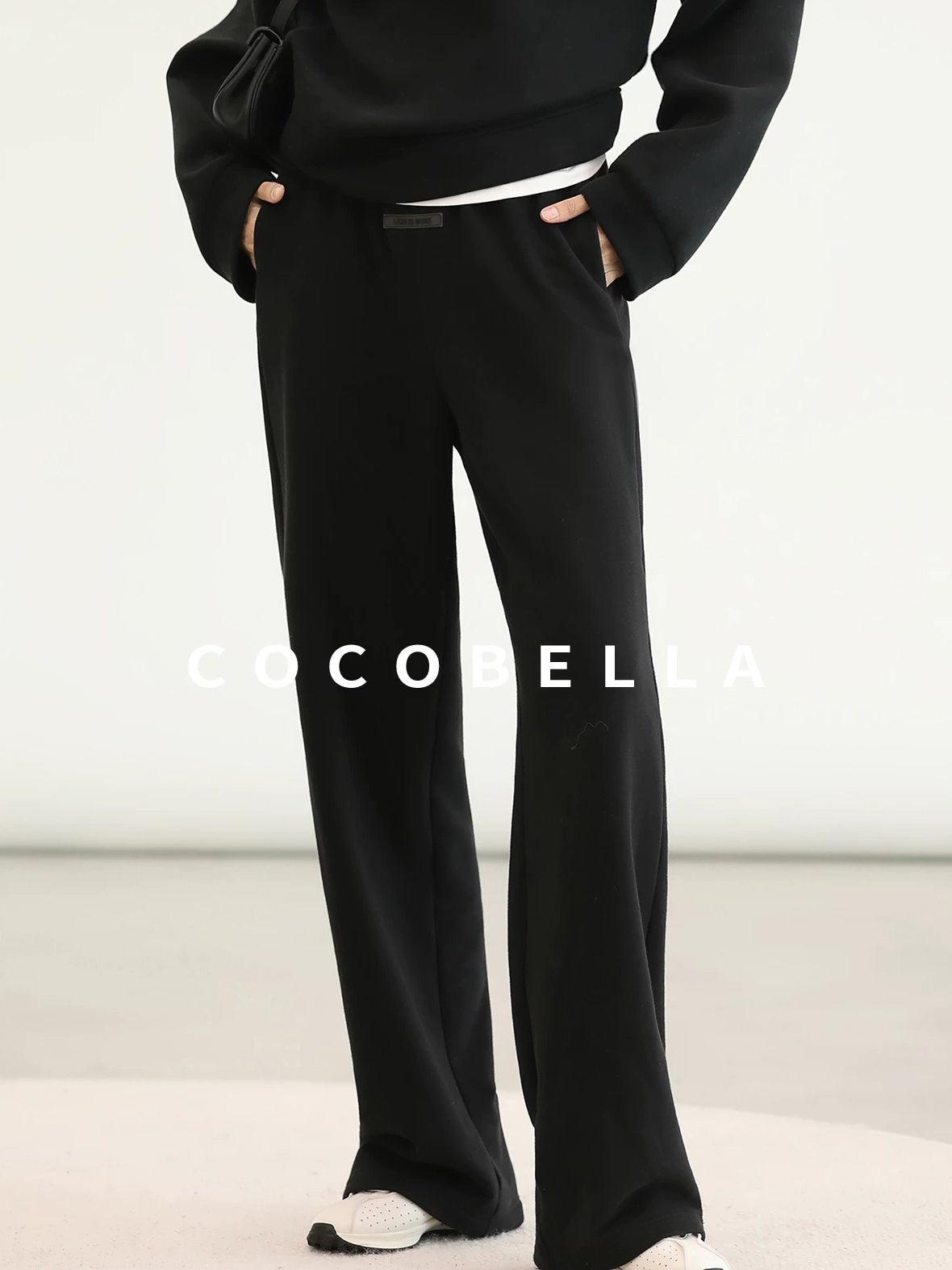COCOBELLA Thermal High Stretch Wide Leg Natural Waist Office Women Cotton Black Pants