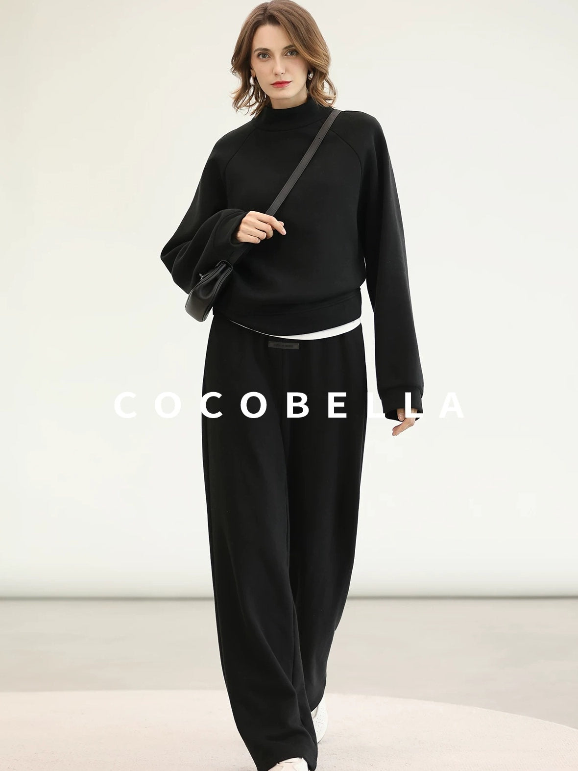 COCOBELLA Thermal High Stretch Wide Leg Natural Waist Office Women Cotton Black Pants