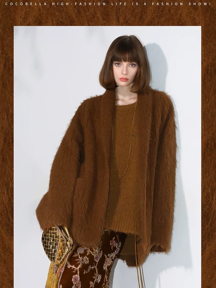 COCOBELLA Thick British Commuter Notched Collar Pocket Women Solid Polyester Coats