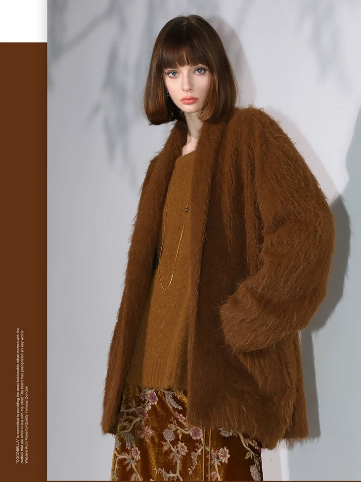 COCOBELLA Thick British Commuter Notched Collar Pocket Women Solid Polyester Coats