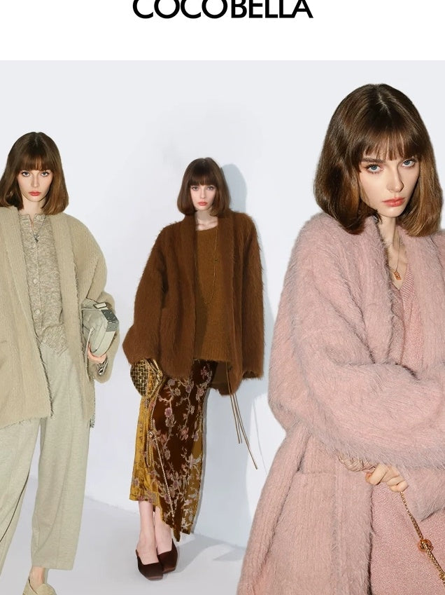 COCOBELLA Thick British Commuter Notched Collar Pocket Women Solid Polyester Coats