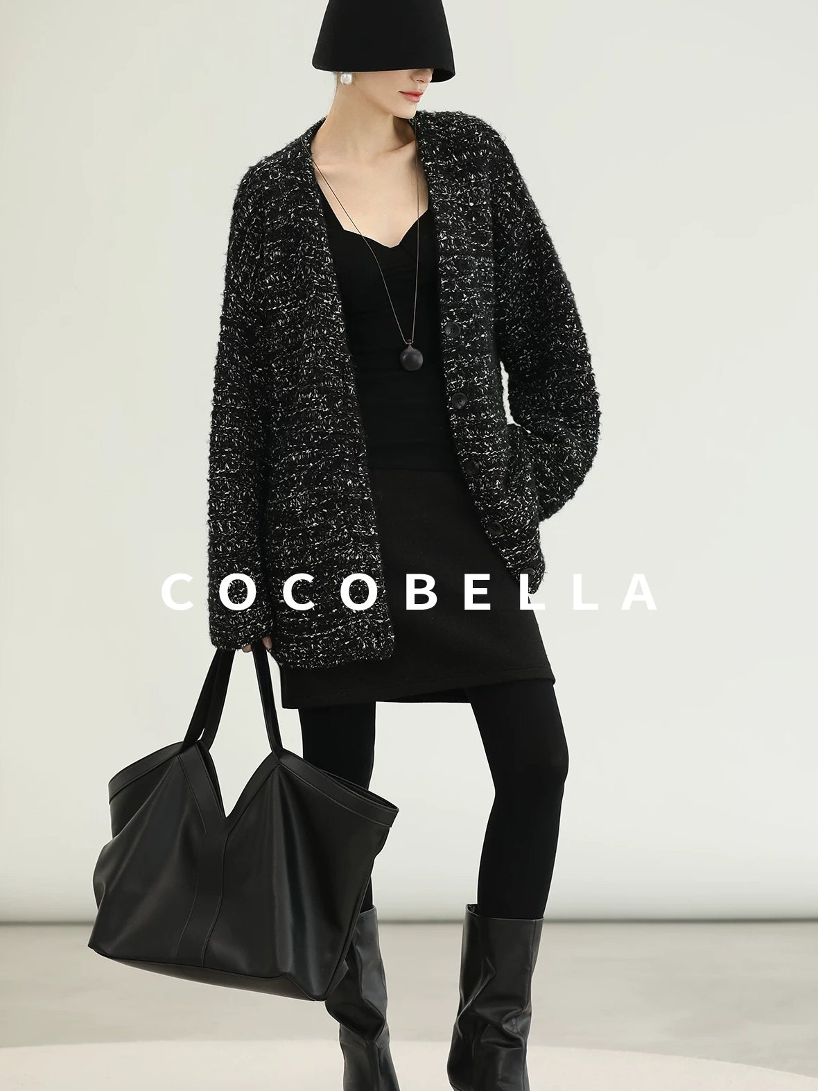 COCOBELLA Thick Commuter Loose Fit Mid Length Longsleeve Buttoned Knit Panda Color Sweater