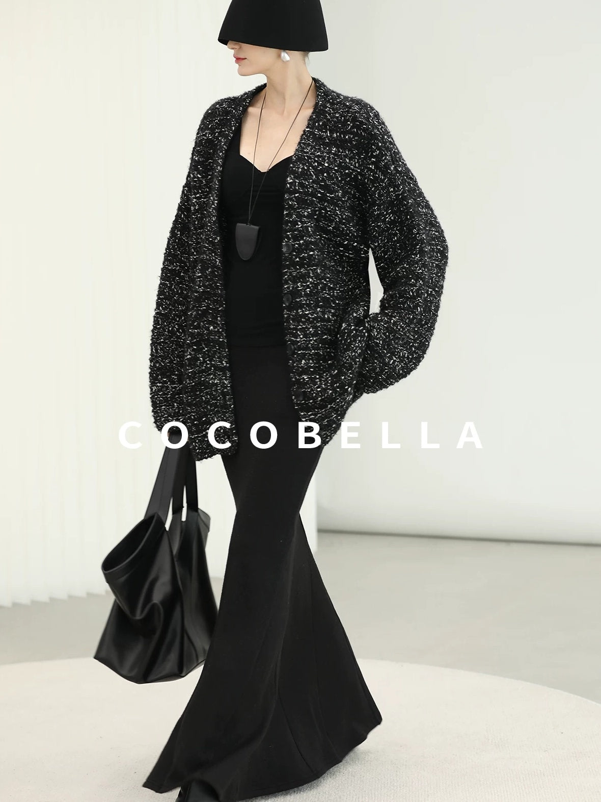 COCOBELLA Thick Commuter Loose Fit Mid Length Longsleeve Buttoned Knit Panda Color Sweater